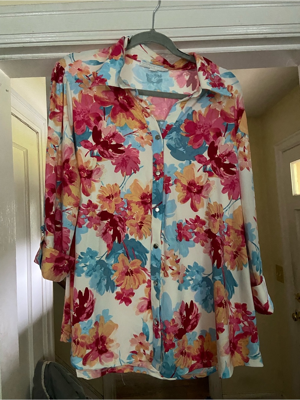 Floral Button-Down Shirt in Pink Multi — Women's Lightweight Top